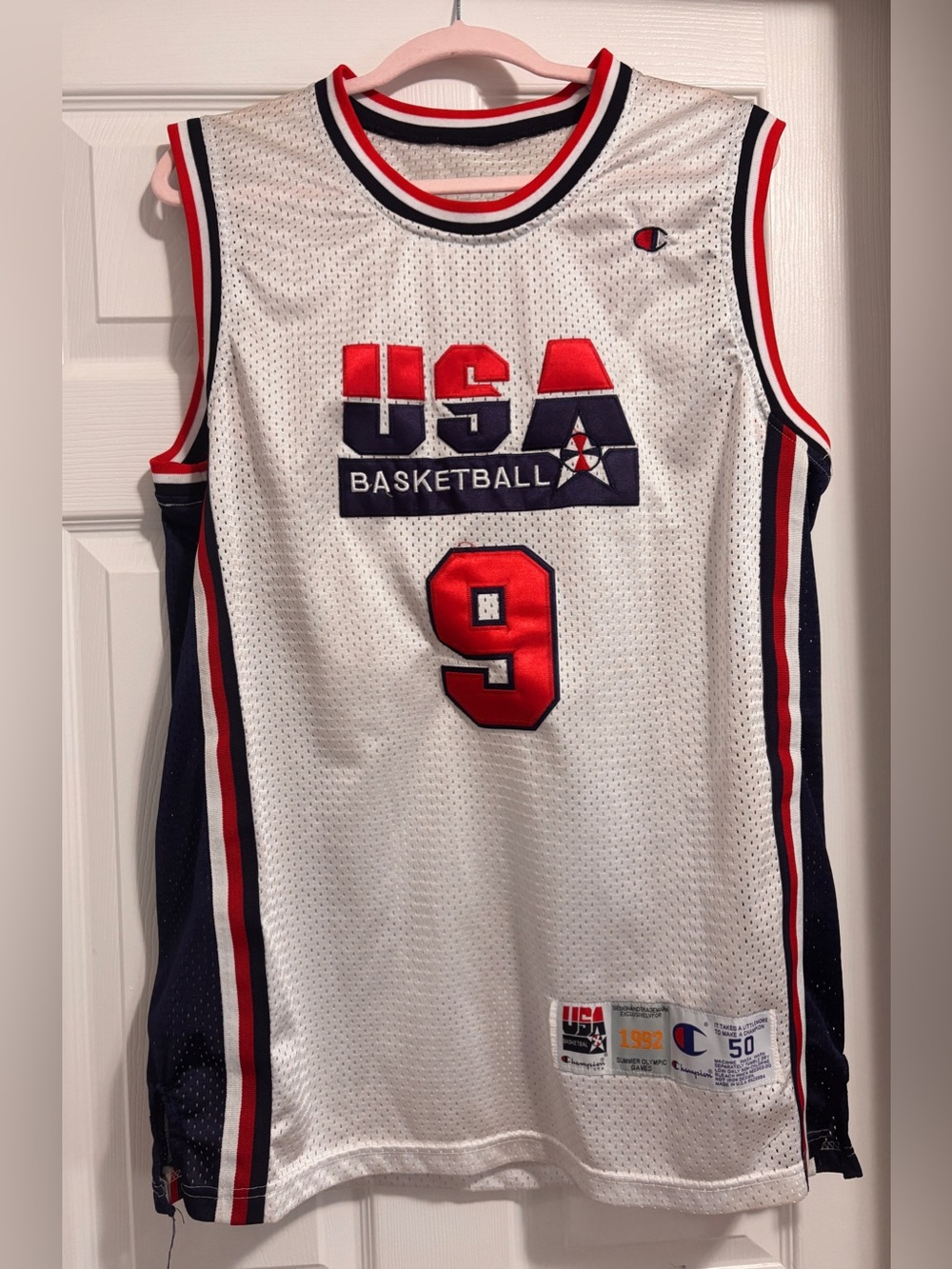 Champion Team USA Jordan #9 Basketball Jersey White 1992 Olympics Size 50